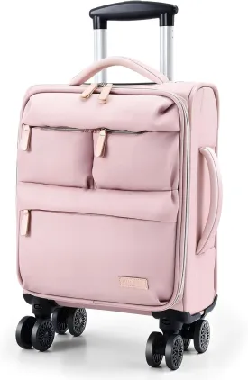 16 Inch Underseat Carry On luggage Airline Approved, Softside Suitcase with Spinner Wheels, Lightweight Travel Rolling Bag with Detachable Laptop Padded for Women, Pink