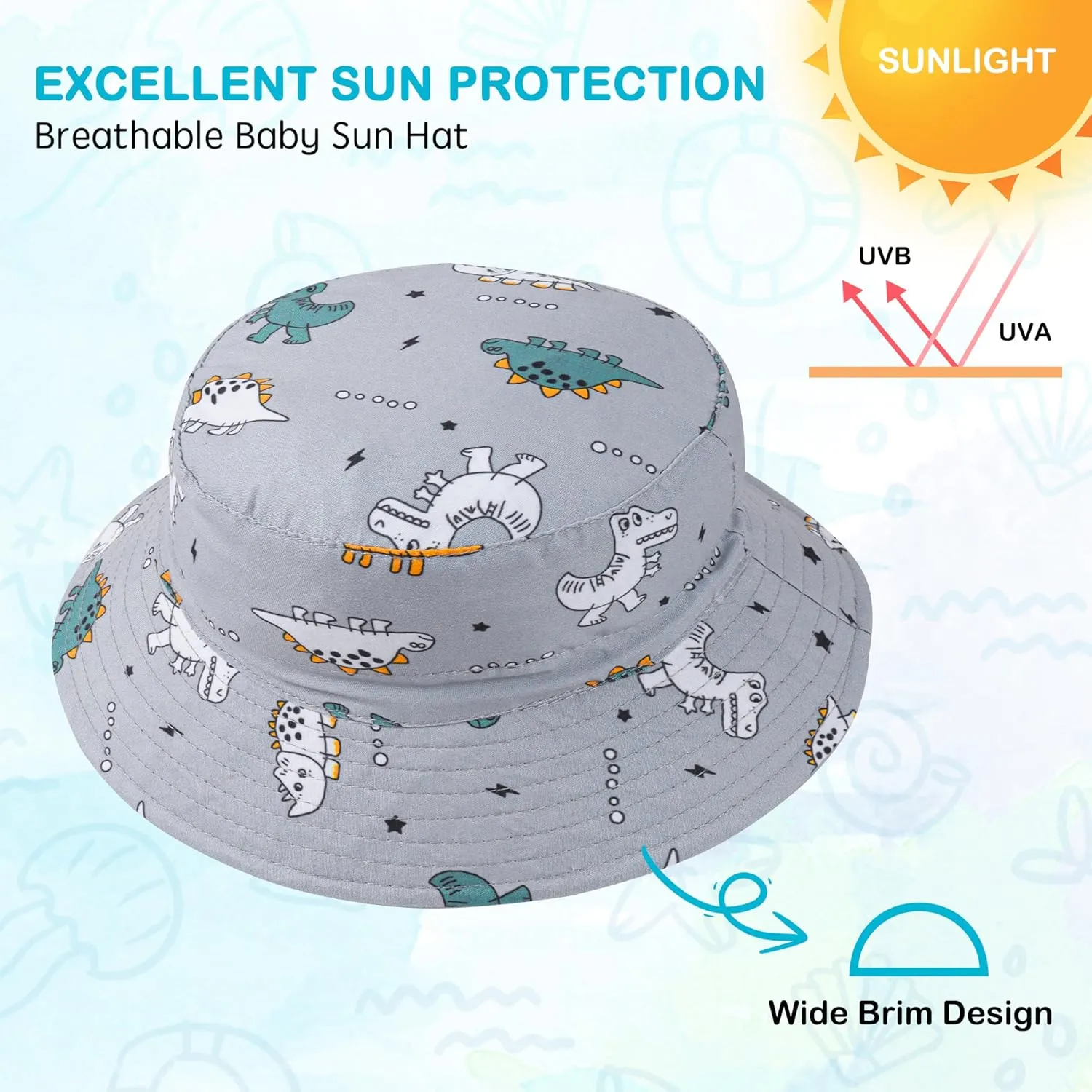 Baby Boy Sun Hat Baby Hats UPF 50  Toddler Sun Hat Infant Sun Hats Kids Beach Summer Adjustable Bucket Hat