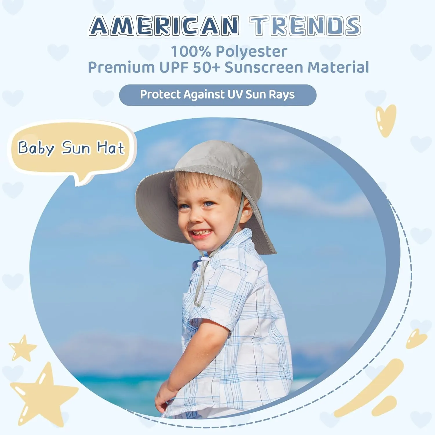 Baby Sun Hat Toddler Summer UPF 50  Sun Protection Baby Boy Girls Hats Beach Hats Wide Brim Adjustable Bucket Hat