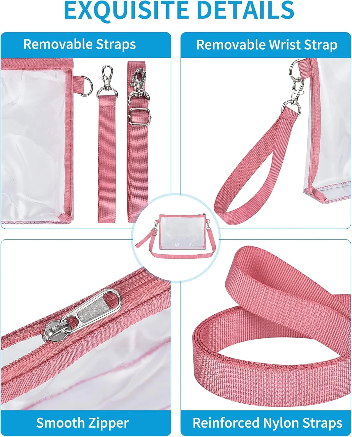 Bagenius Clear Purse Stadium Approved Clear Bag with Removable Straps for Work Sporting Events and Concert