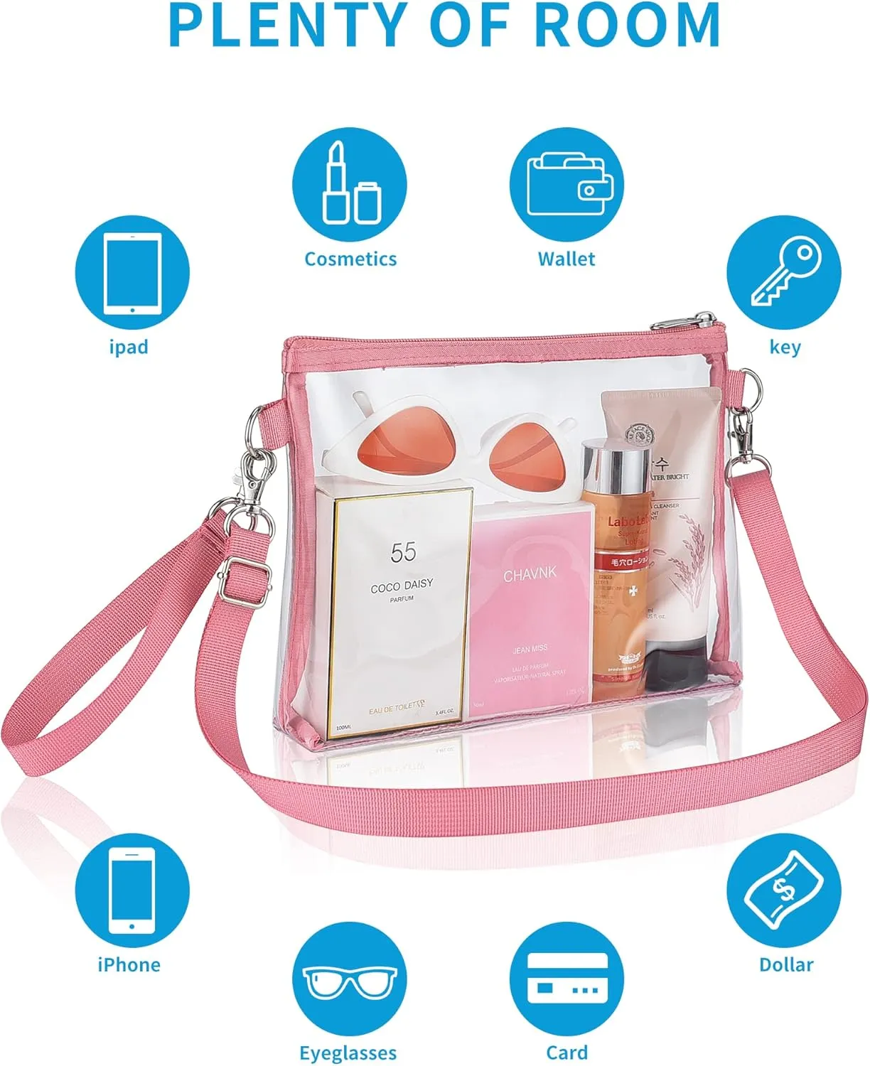 Bagenius Clear Purse Stadium Approved Clear Bag with Removable Straps for Work Sporting Events and Concert