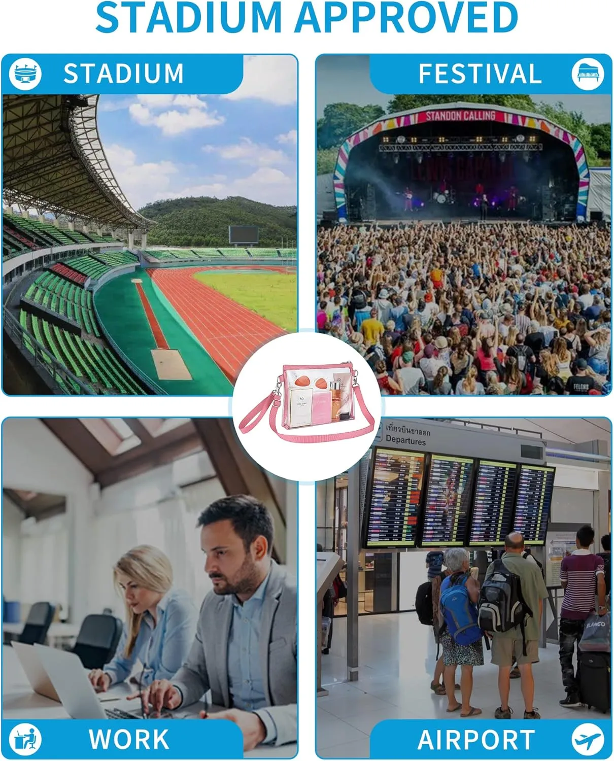 Bagenius Clear Purse Stadium Approved Clear Bag with Removable Straps for Work Sporting Events and Concert