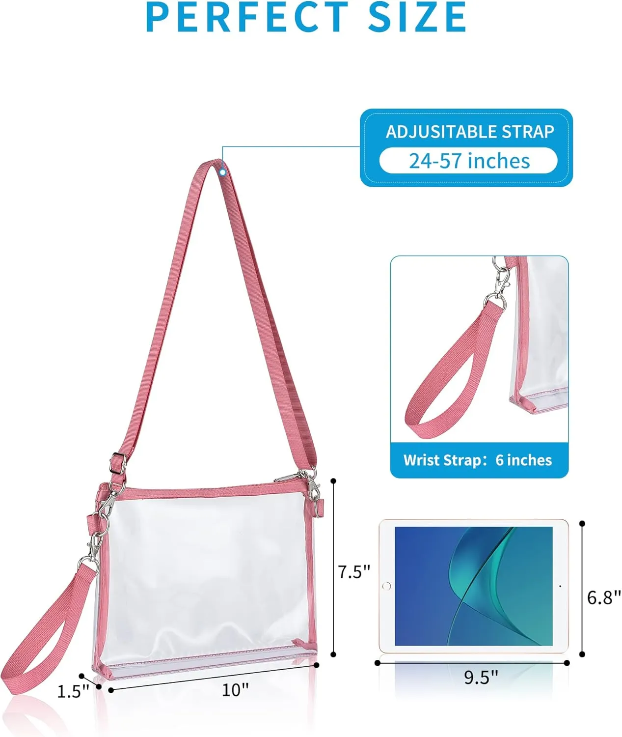 Bagenius Clear Purse Stadium Approved Clear Bag with Removable Straps for Work Sporting Events and Concert
