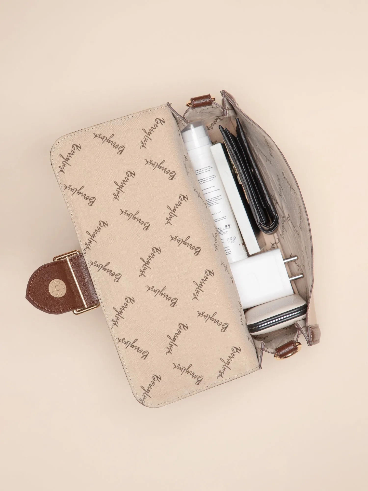 Berrylush Women Beige Solid Detachable Sling Casual Sling bag