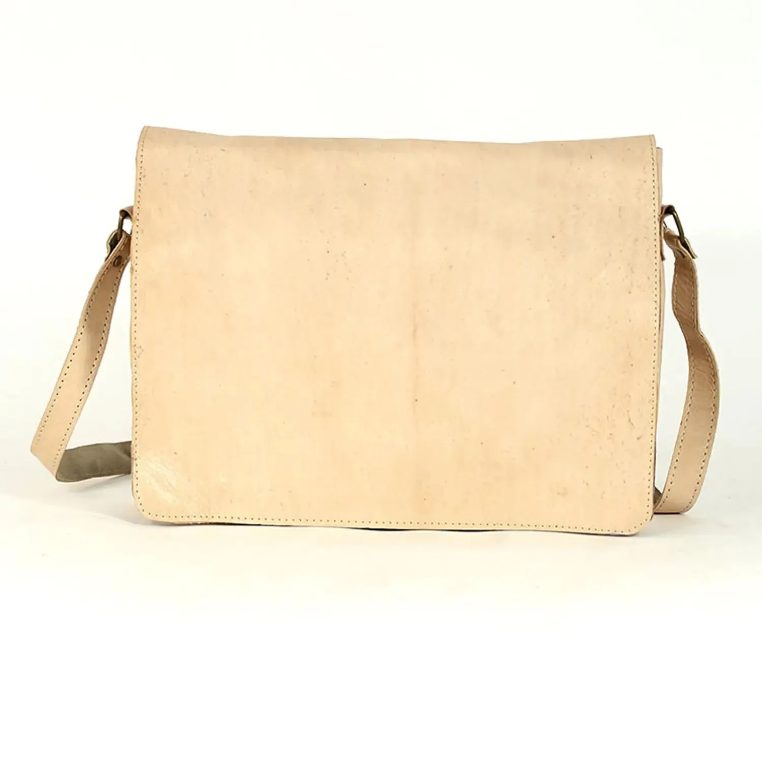 Biyadina Premium Vintage Messenger Leather Bag Handmade Satchel Beige - Timeless Elegance for Professionals