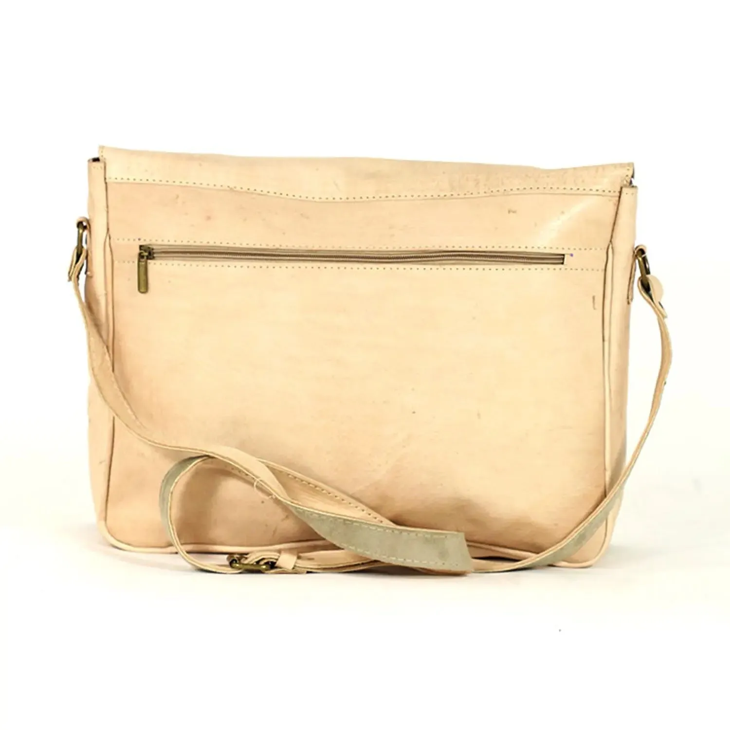 Biyadina Premium Vintage Messenger Leather Bag Handmade Satchel Beige - Timeless Elegance for Professionals