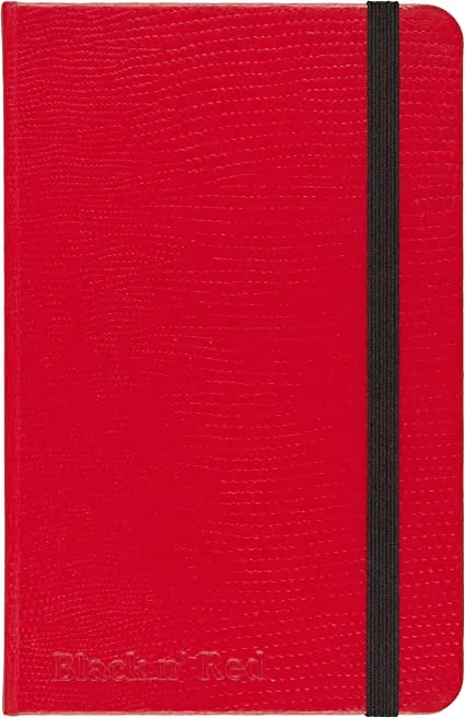 Black and Red Casebound Hardcover Journal Notebook, Small, Red, 71 Ruled Sheets (65004)