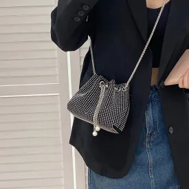 Bling Rhinestone Drawstring Bucket Bag