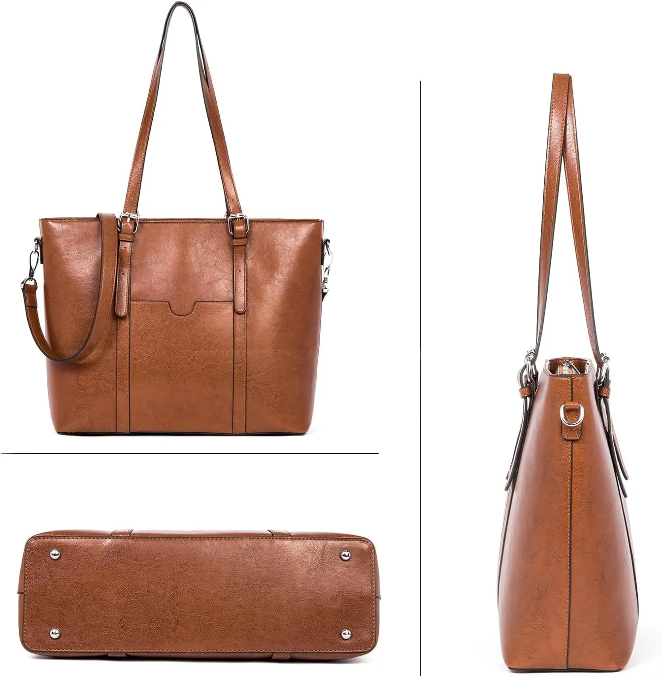 BOSTANTEN Womens Leather Laptop Tote Office Shoulder Handbag Vintage Briefcase 15.6 inch Computer Work Purse