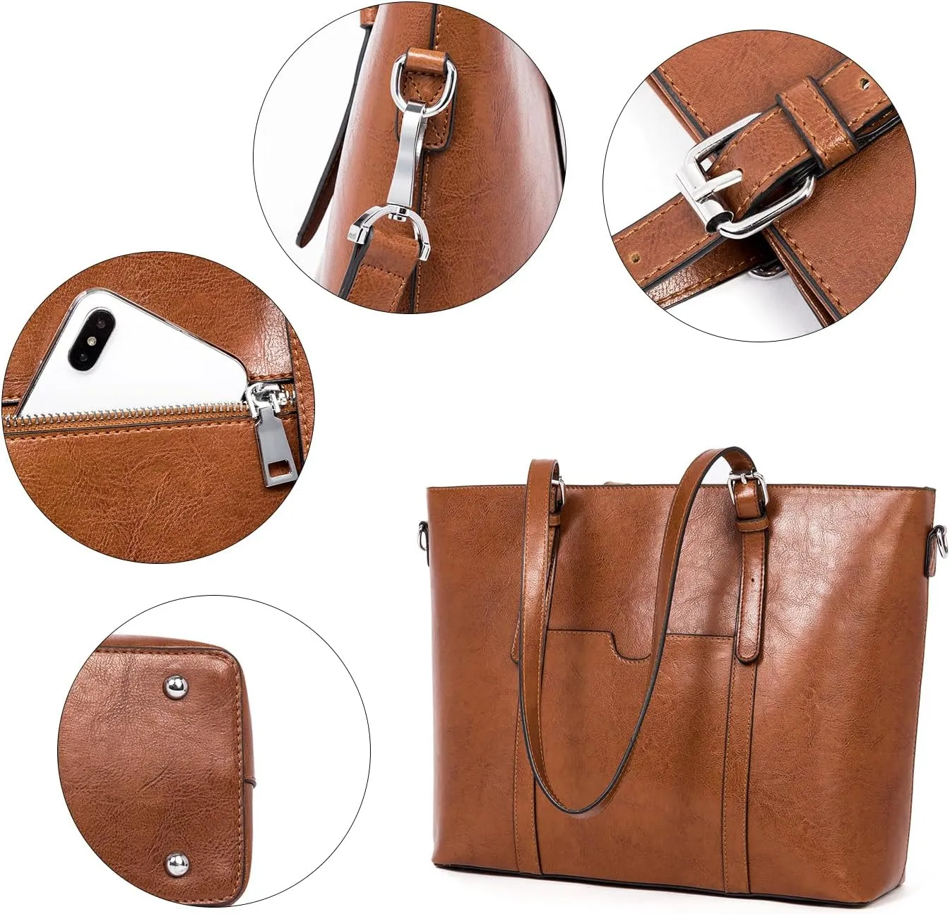 BOSTANTEN Womens Leather Laptop Tote Office Shoulder Handbag Vintage Briefcase 15.6 inch Computer Work Purse