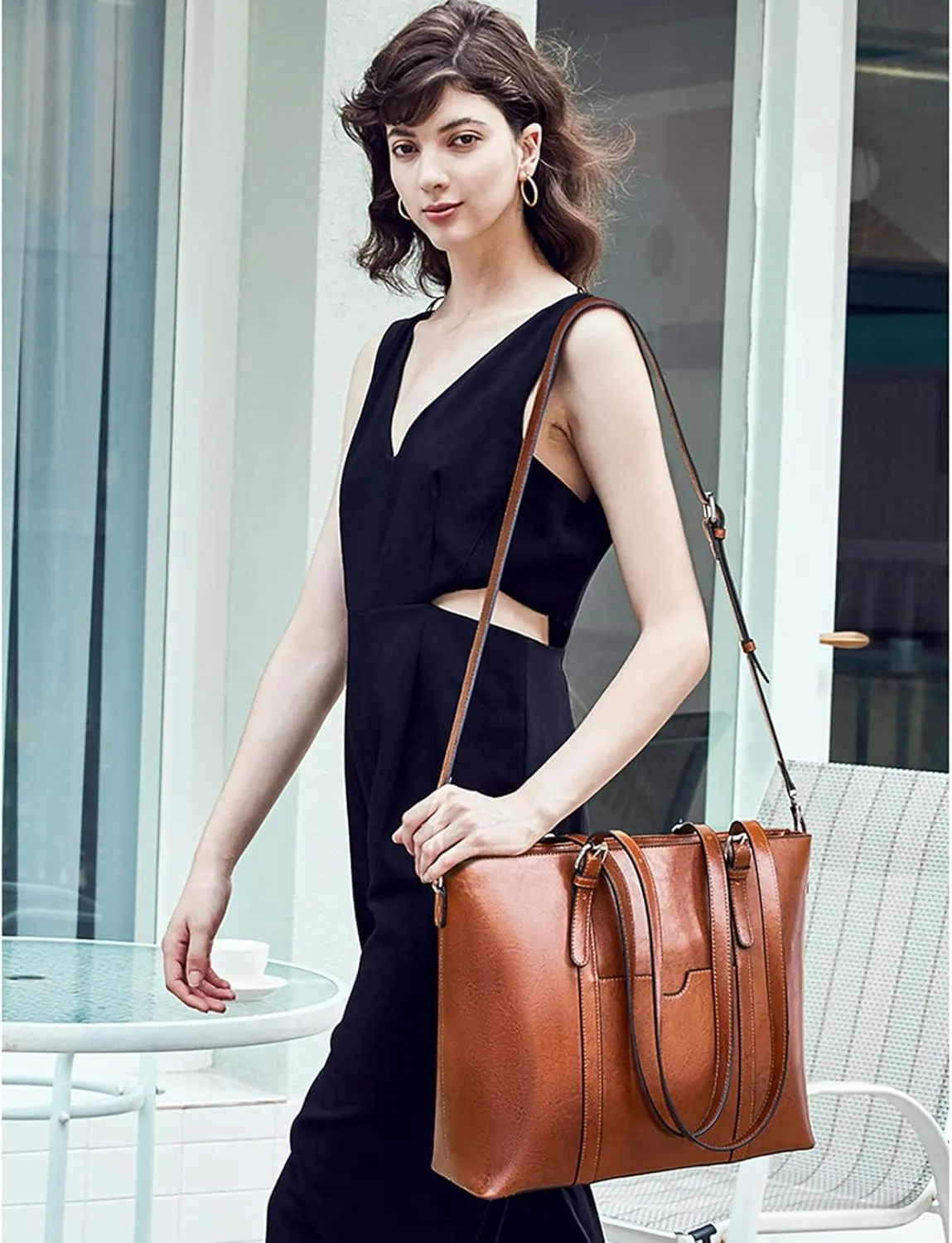 BOSTANTEN Womens Leather Laptop Tote Office Shoulder Handbag Vintage Briefcase 15.6 inch Computer Work Purse