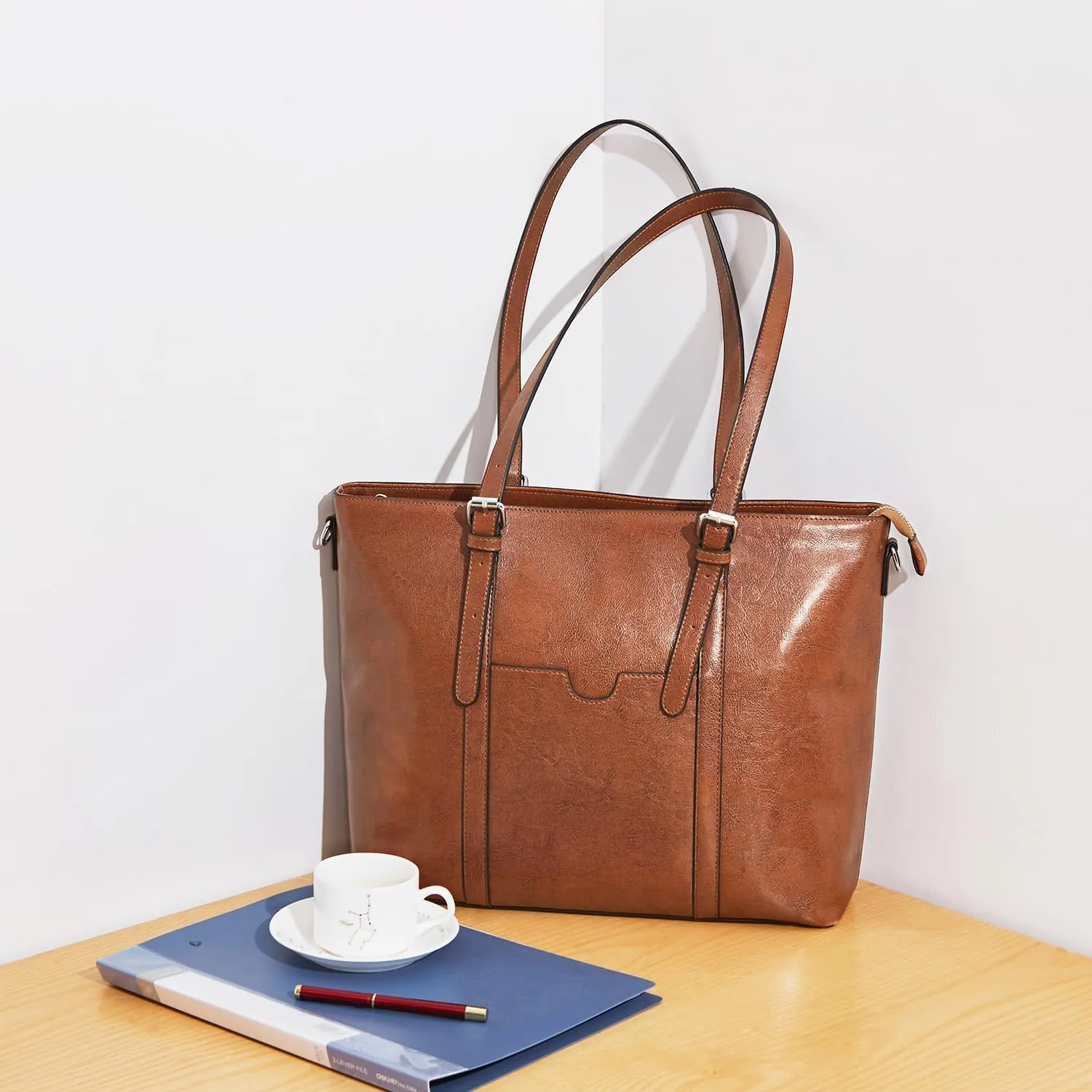 BOSTANTEN Womens Leather Laptop Tote Office Shoulder Handbag Vintage Briefcase 15.6 inch Computer Work Purse