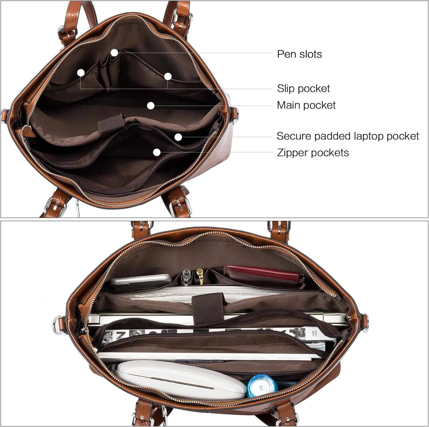 BOSTANTEN Womens Leather Laptop Tote Office Shoulder Handbag Vintage Briefcase 15.6 inch Computer Work Purse