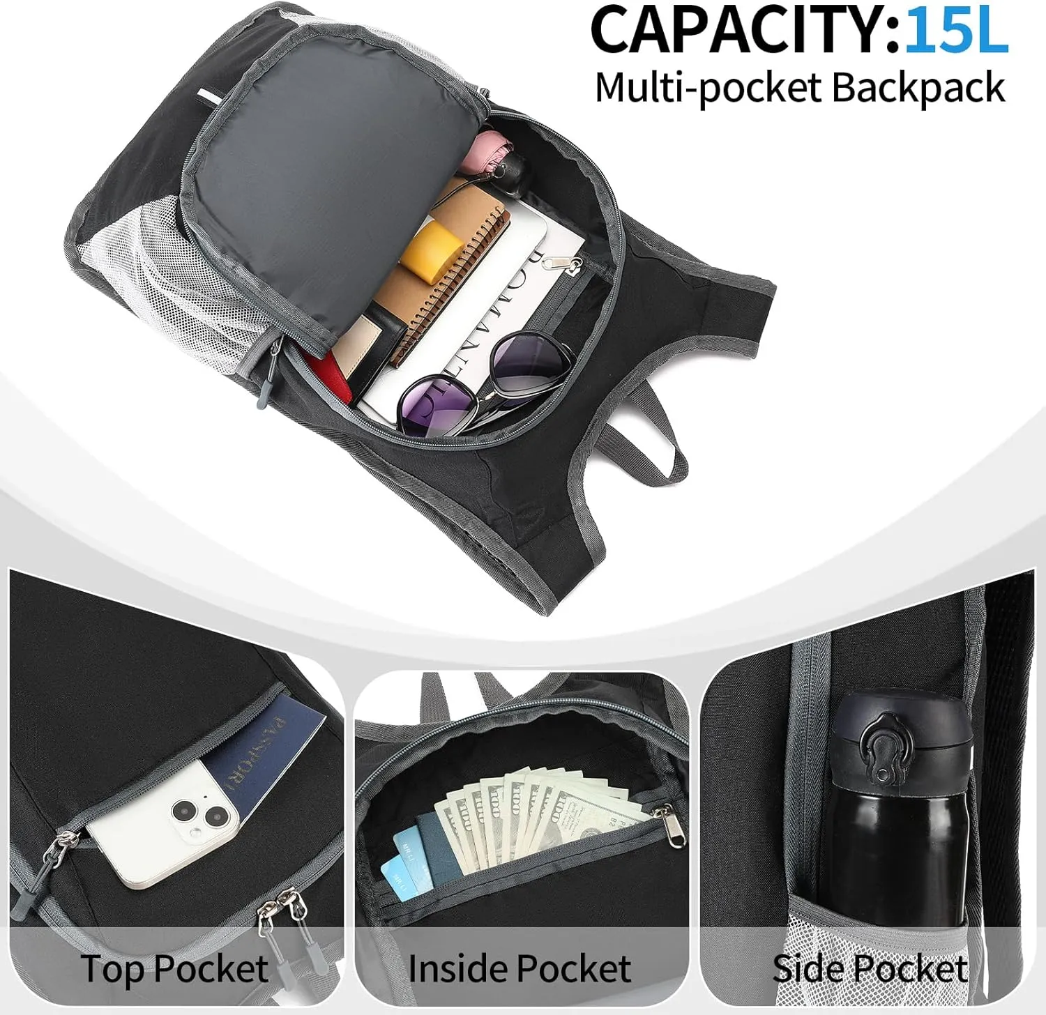 Camping Hiking Backpack Waterproof Shoulder Bag Lightweight Packable Outdoor Travel Cycling Daypack