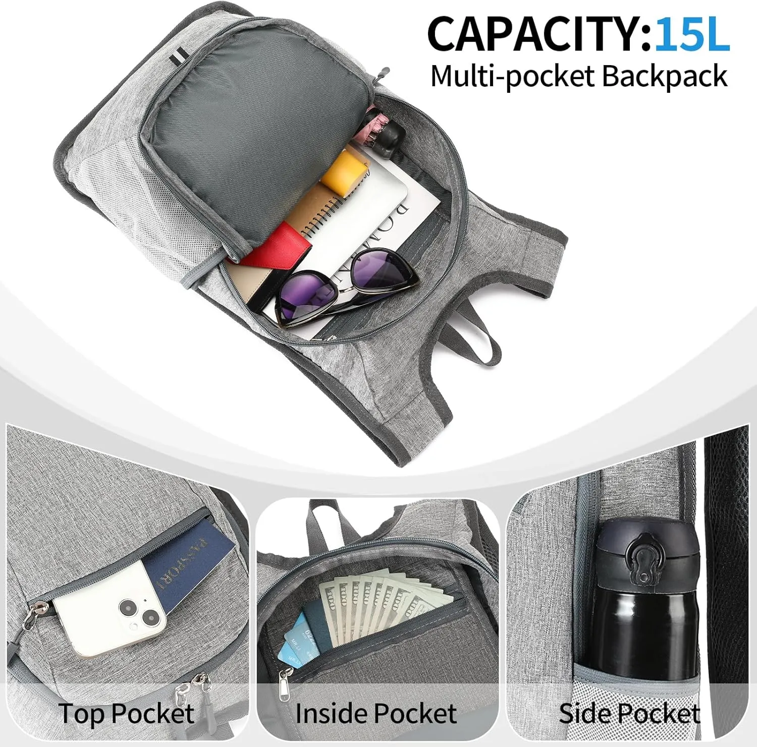 Camping Hiking Backpack Waterproof Shoulder Bag Lightweight Packable Outdoor Travel Cycling Daypack