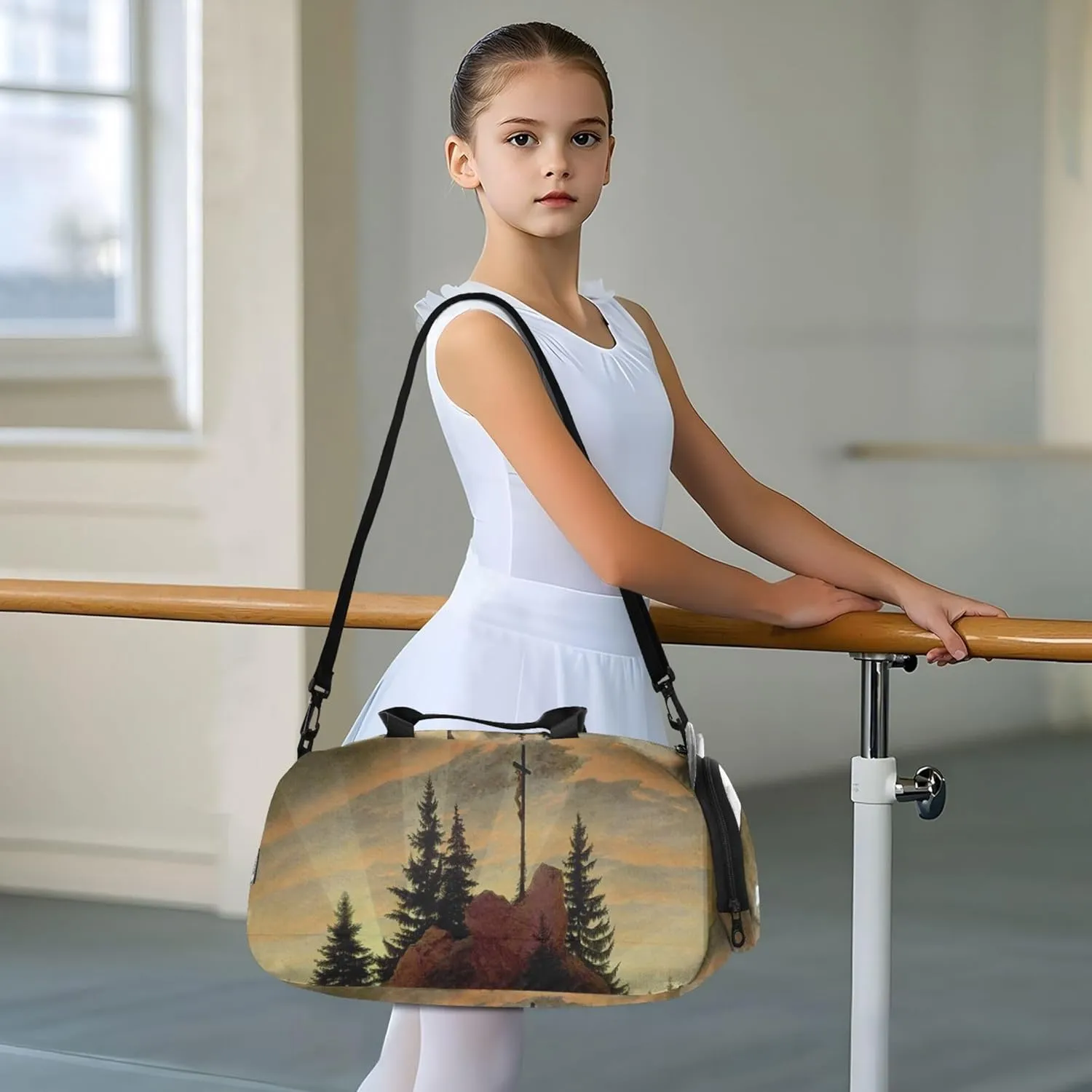 Carry on Duffel Bag for Boys Overnight Weekender Duffel Caspar David Friedrich Das Kreuz Im Gebirge Girls Duffle Bags Travel Tote Dance Kids Luggage