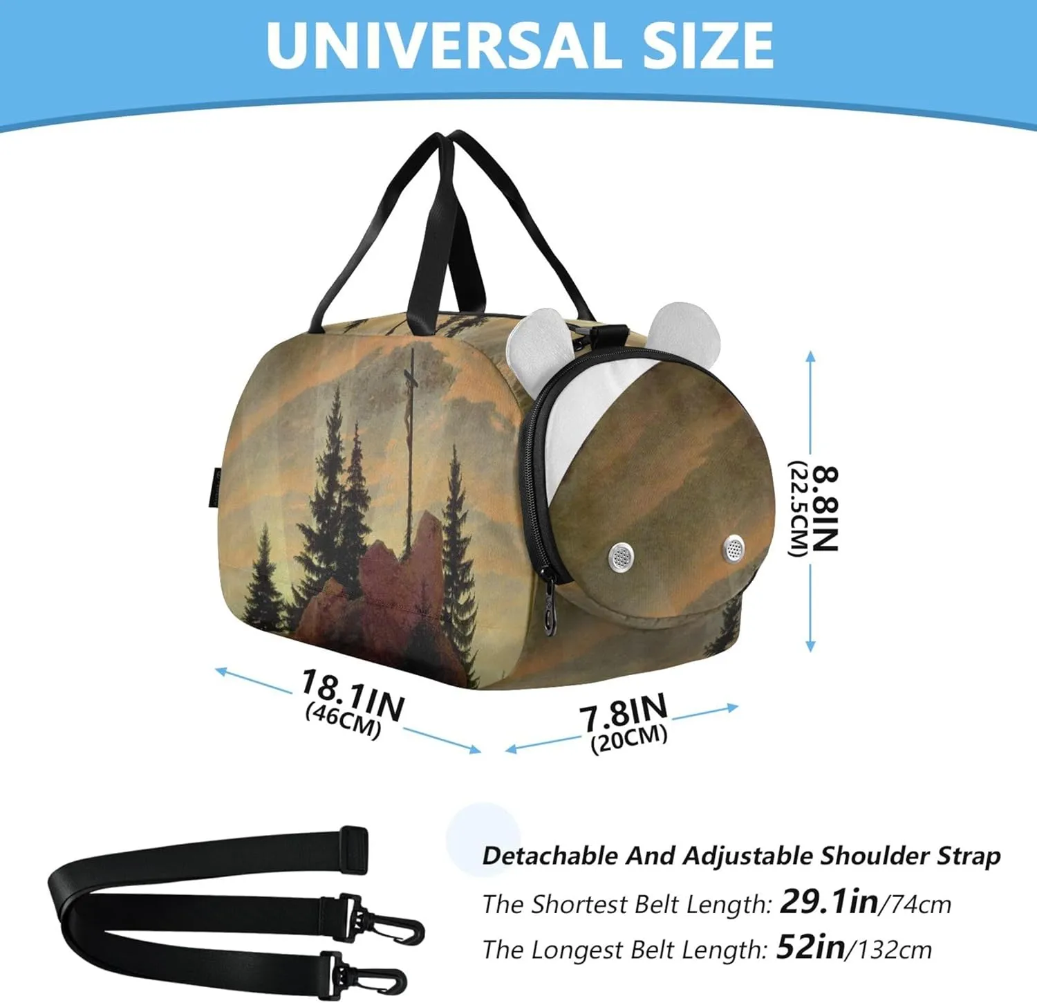 Carry on Duffel Bag for Boys Overnight Weekender Duffel Caspar David Friedrich Das Kreuz Im Gebirge Girls Duffle Bags Travel Tote Dance Kids Luggage