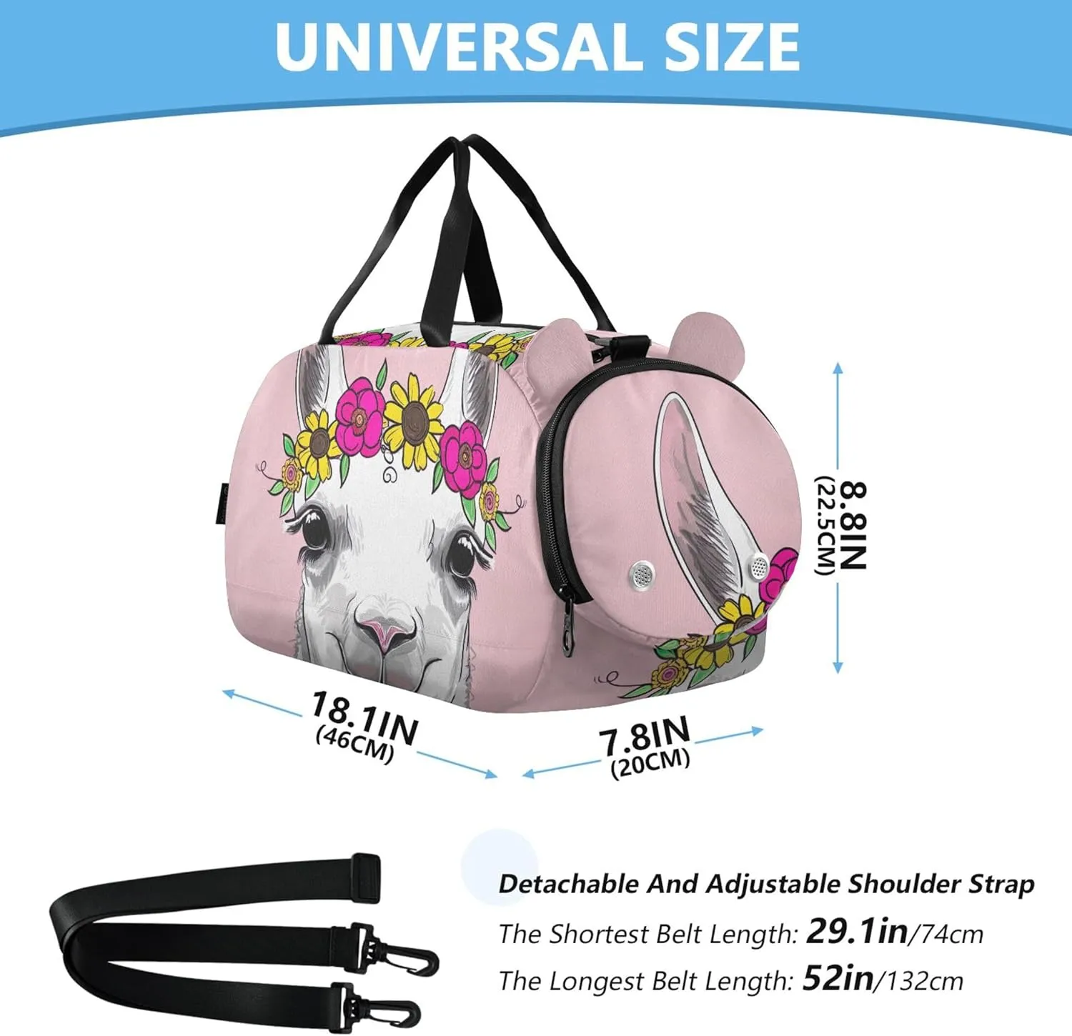 Carry on Duffel for Boys Weekender Overnight Travel Duffle Bags Girls Tote Kids Duffle Bag Cute Alpaca