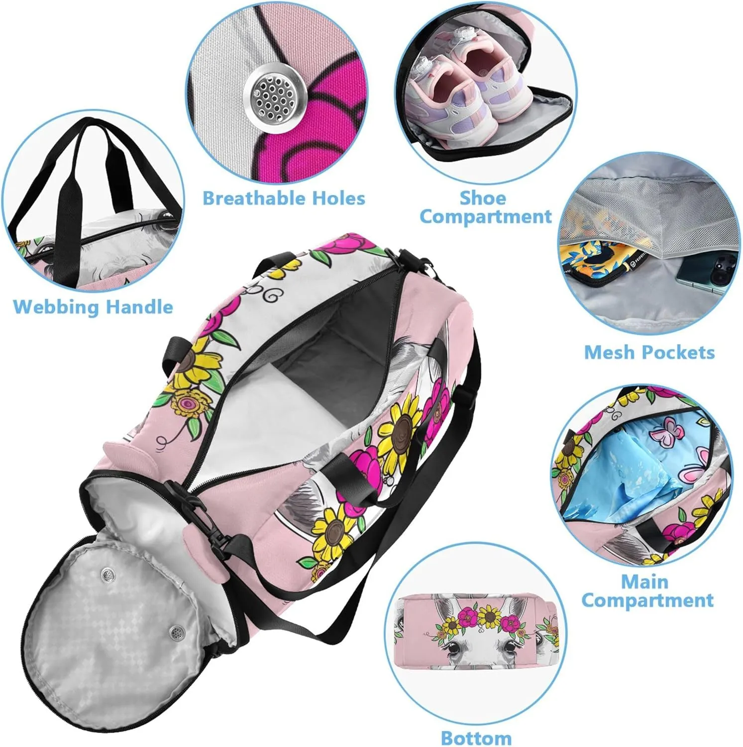 Carry on Duffel for Boys Weekender Overnight Travel Duffle Bags Girls Tote Kids Duffle Bag Cute Alpaca