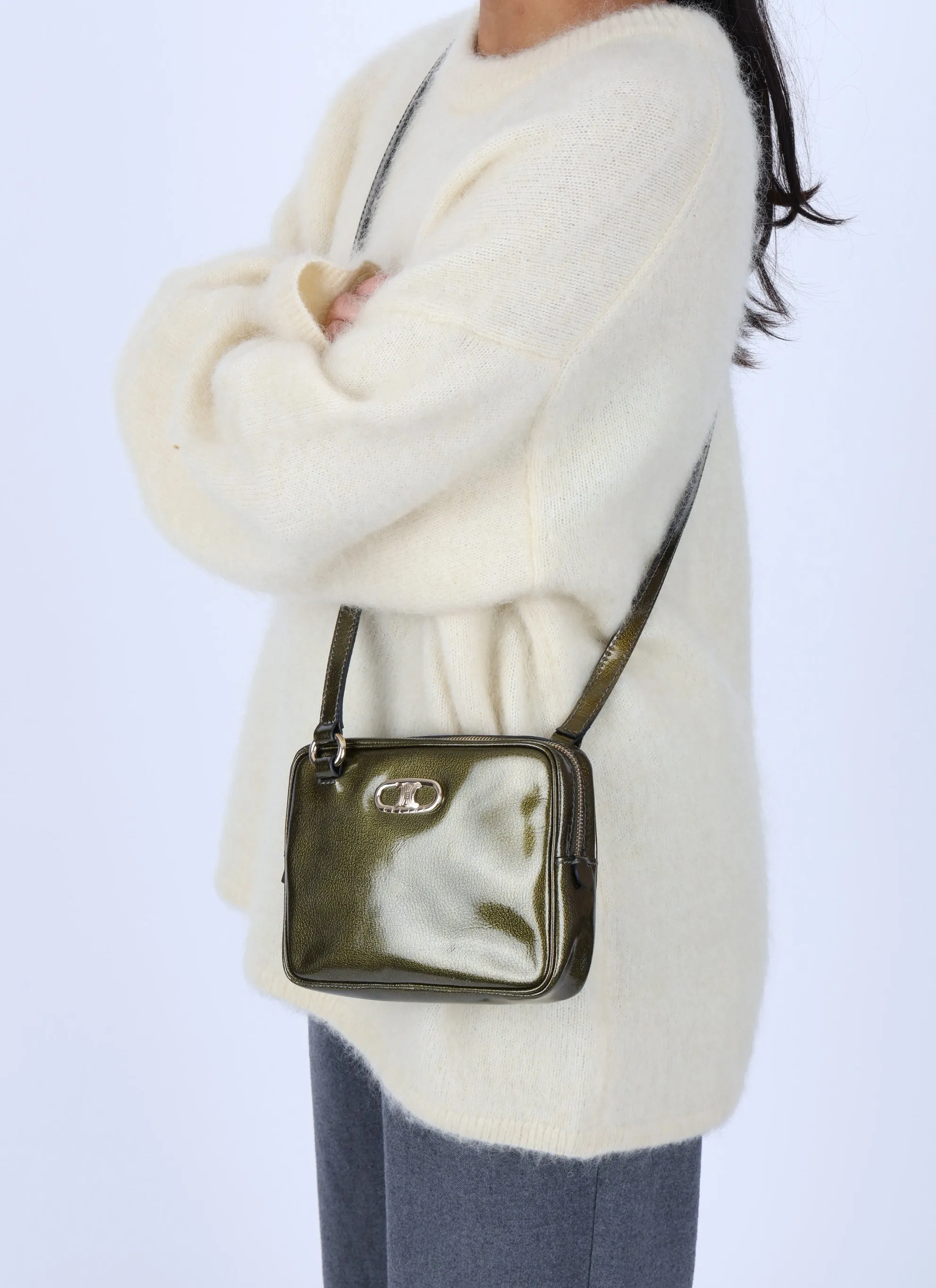 Celine Patent Triomphe Olive Crossbody