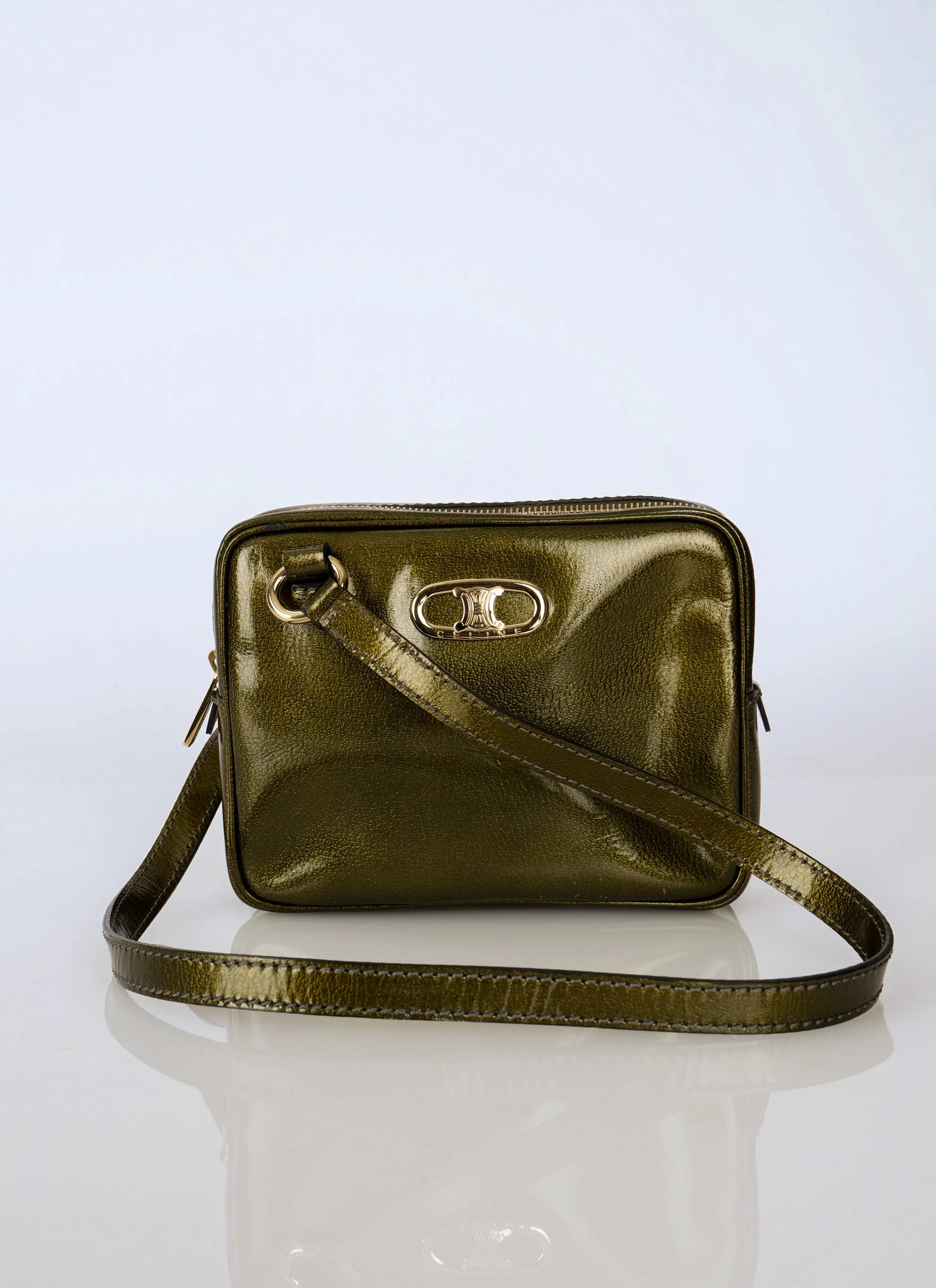 Celine Patent Triomphe Olive Crossbody