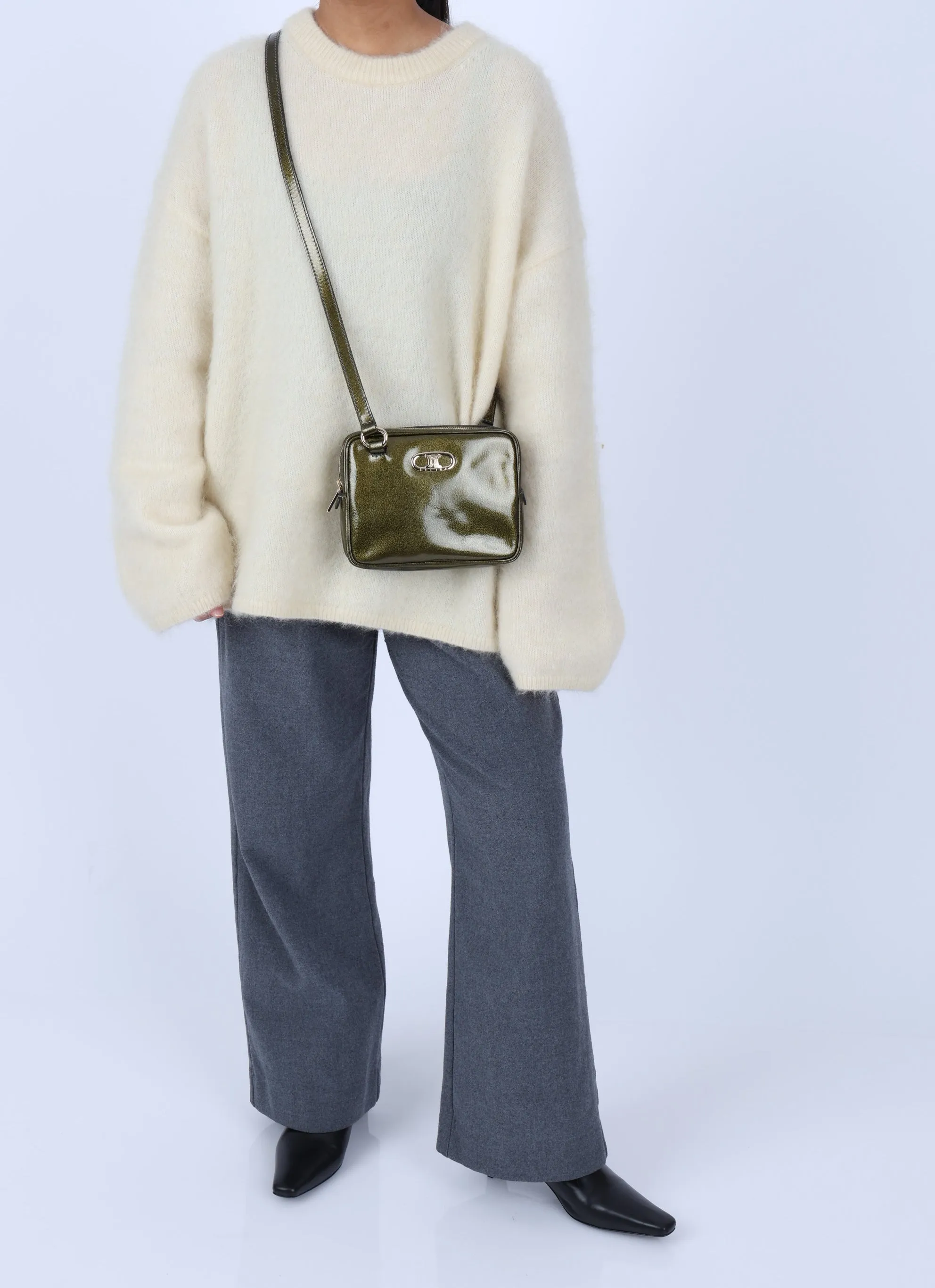 Celine Patent Triomphe Olive Crossbody