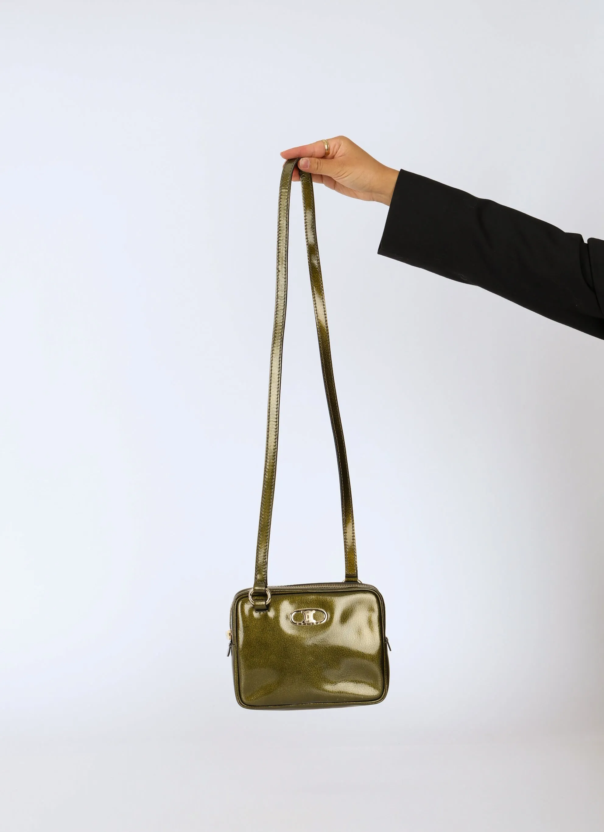 Celine Patent Triomphe Olive Crossbody