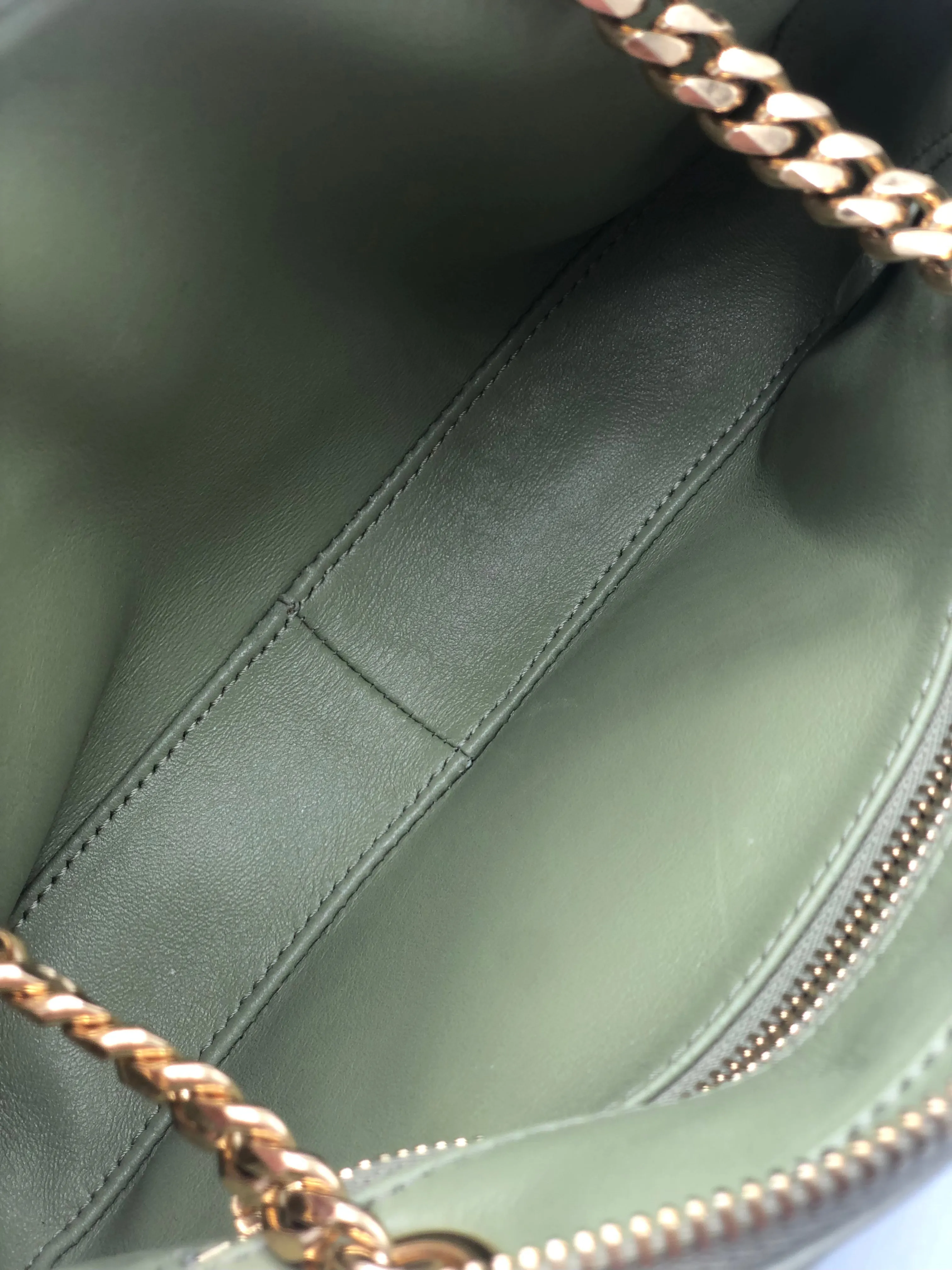 CELINE Small Patapans Sage Green leather with gold chain handbag