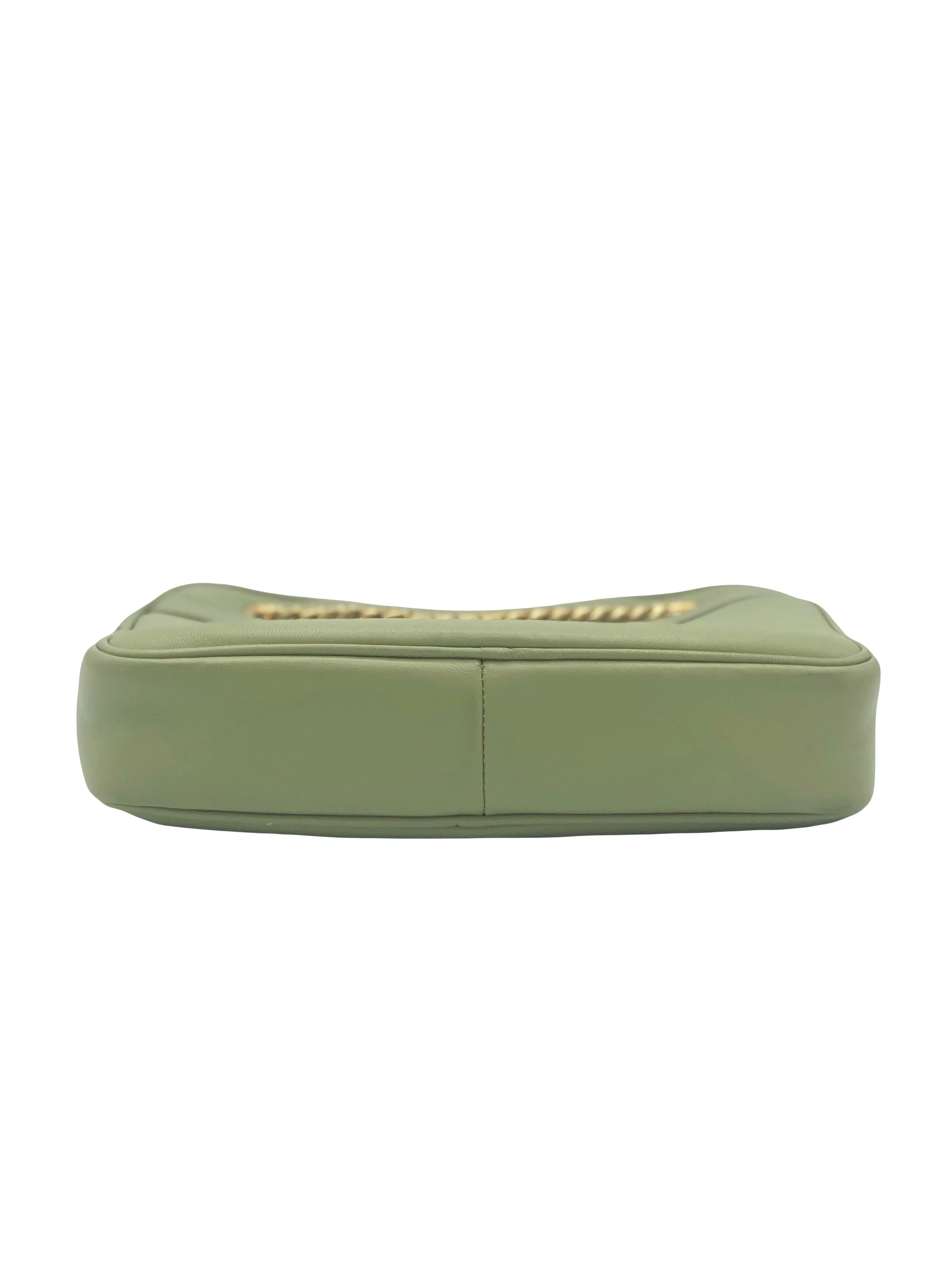 CELINE Small Patapans Sage Green leather with gold chain handbag