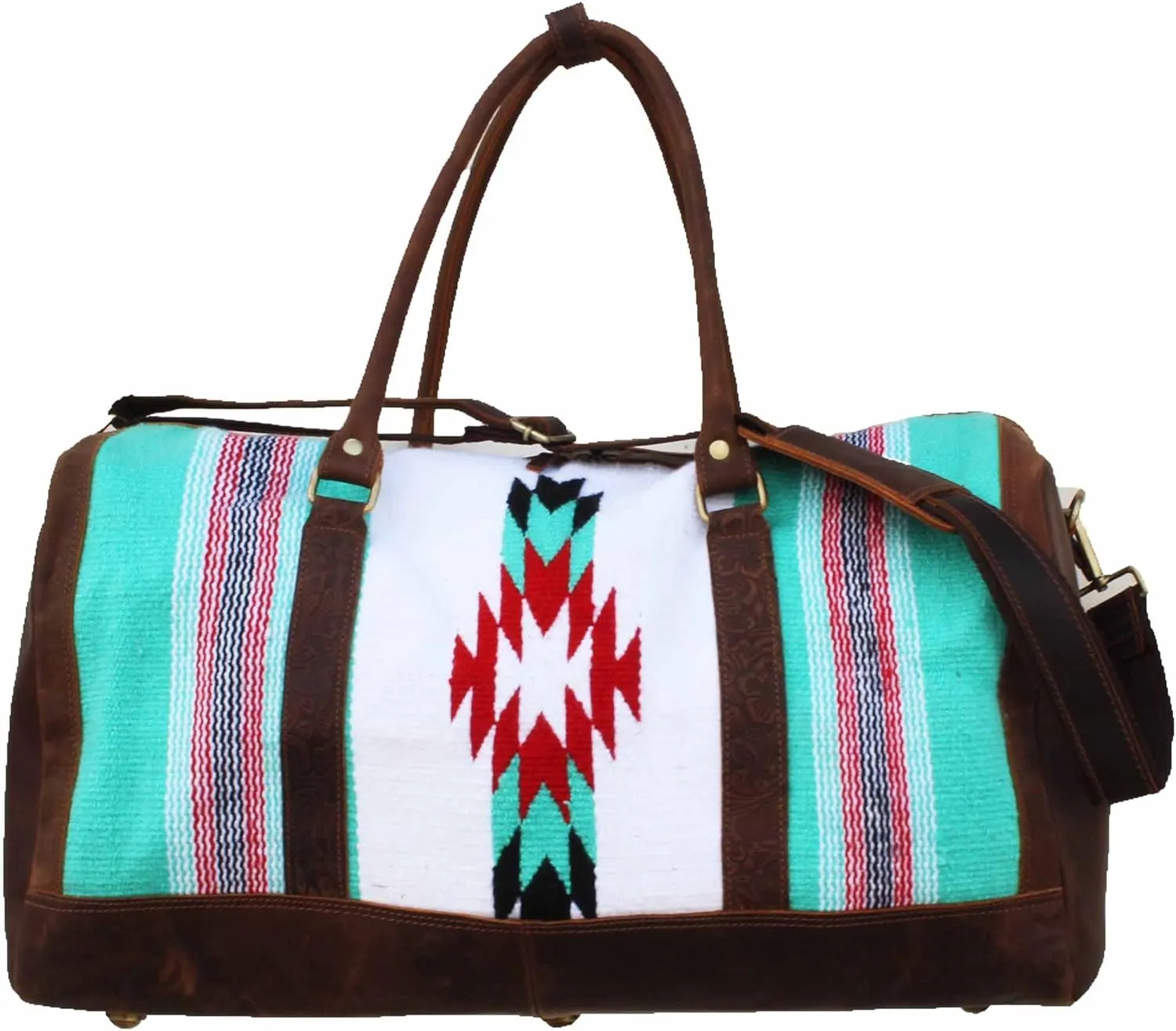 CHALLENGER Western Leather Cotton Woven Southwest Duffle Travel Weekender Carry-On Bag 103RTAztec