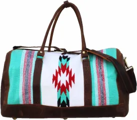 CHALLENGER Western Leather Cotton Woven Southwest Duffle Travel Weekender Carry-On Bag 103RTAztec
