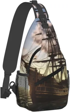 Crossbody Bag for Women Men Pirate Ship1 Chest Bag Crossbody Sling Bag Adjustable Shoulder Bag