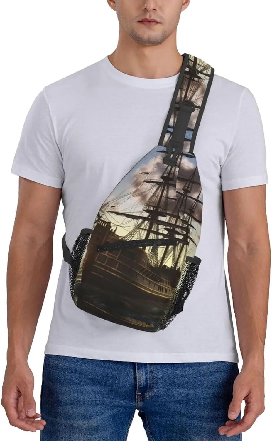 Crossbody Bag for Women Men Pirate Ship1 Chest Bag Crossbody Sling Bag Adjustable Shoulder Bag