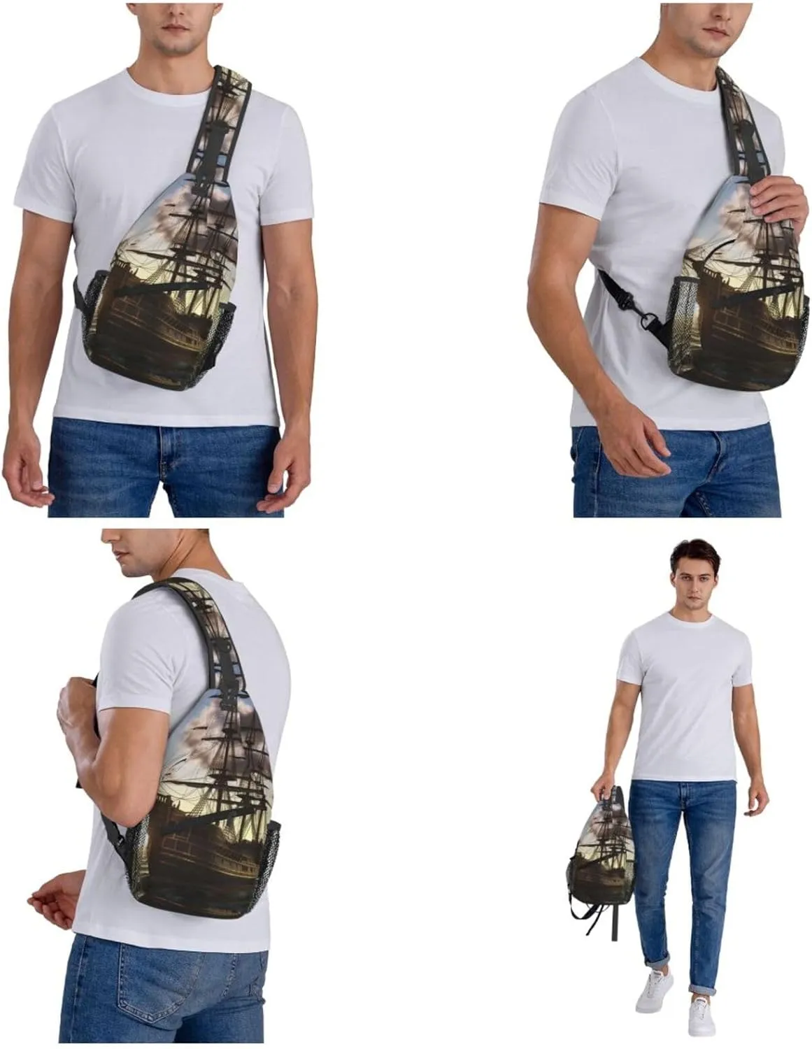 Crossbody Bag for Women Men Pirate Ship1 Chest Bag Crossbody Sling Bag Adjustable Shoulder Bag