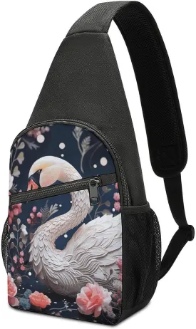 Crossbody Bag for Women Men Sling Bag Floral Swan Chest Bag Crossbody Adjustable Shoulder Bag