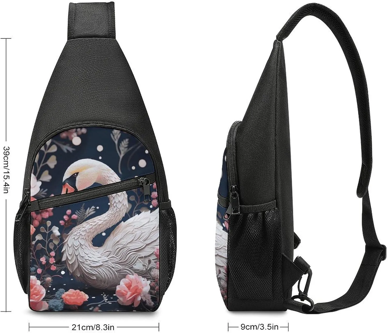 Crossbody Bag for Women Men Sling Bag Floral Swan Chest Bag Crossbody Adjustable Shoulder Bag