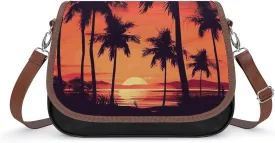 Crossbody Bags for Women Shoulder Bag Leather Handbag Palm Tree Summer Sunset Messenger Bag Office Work Bag