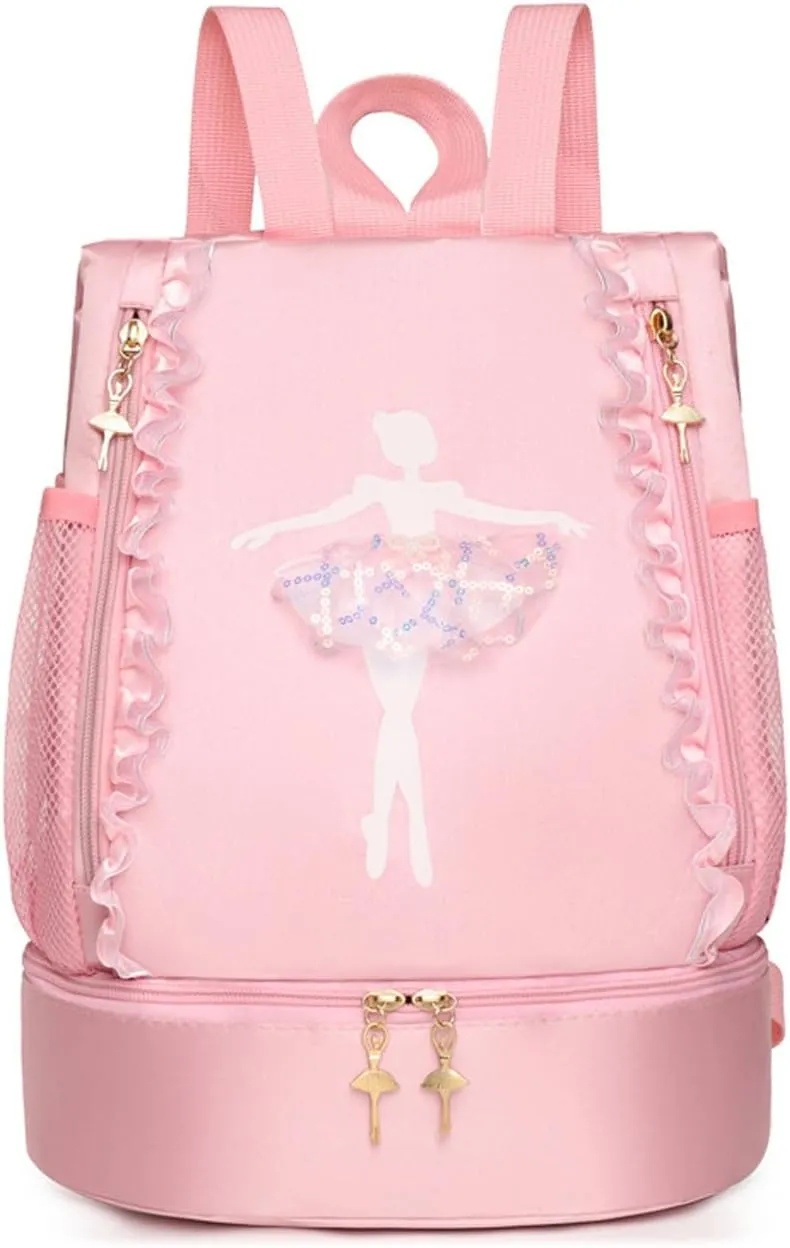 Cute Ballet Dance Backpack with Separate Shoe Compartment,Gymnastics Ballet Bags,Tutu Dress Dance Bag,Ballerina Duffle Bag (Pink)