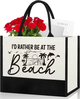 Cute Canvas Beach Bag for Women - Perfect for Vacation, Beach Lovers, Birthday, Christmas Gifts - Reusable Grocery Bag