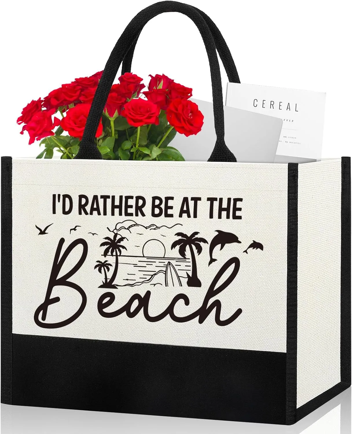 Cute Canvas Beach Bag for Women - Perfect for Vacation, Beach Lovers, Birthday, Christmas Gifts - Reusable Grocery Bag