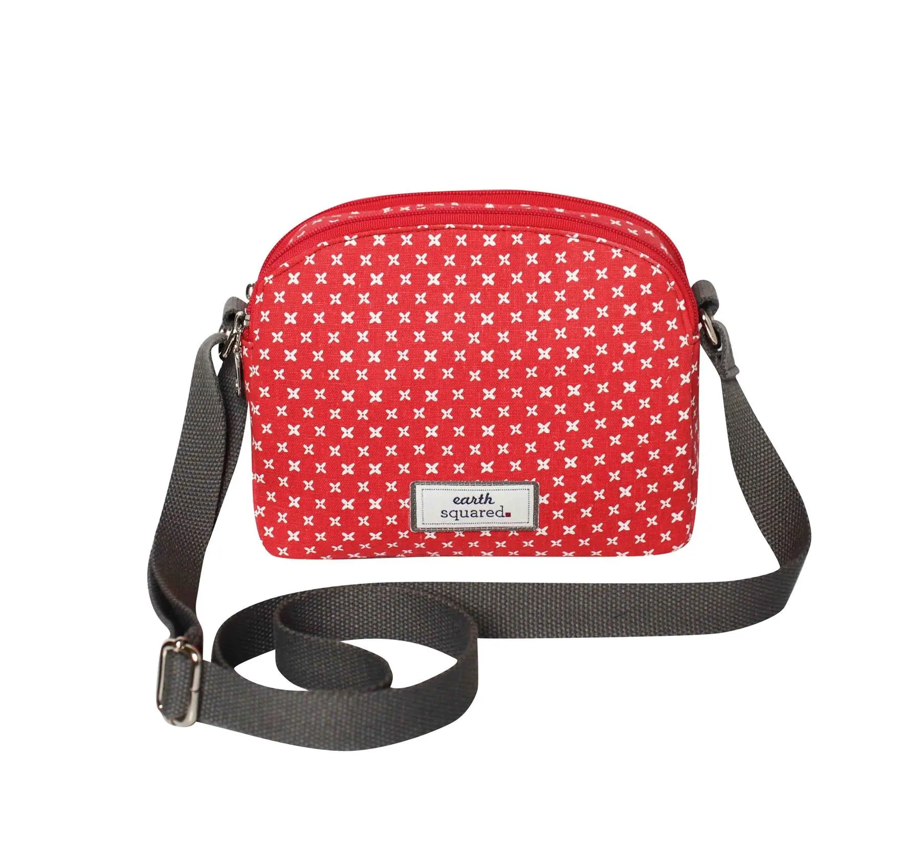 Earth Squared - Spring Linen Half Moon Bag - Red/White - 21x16x5cms