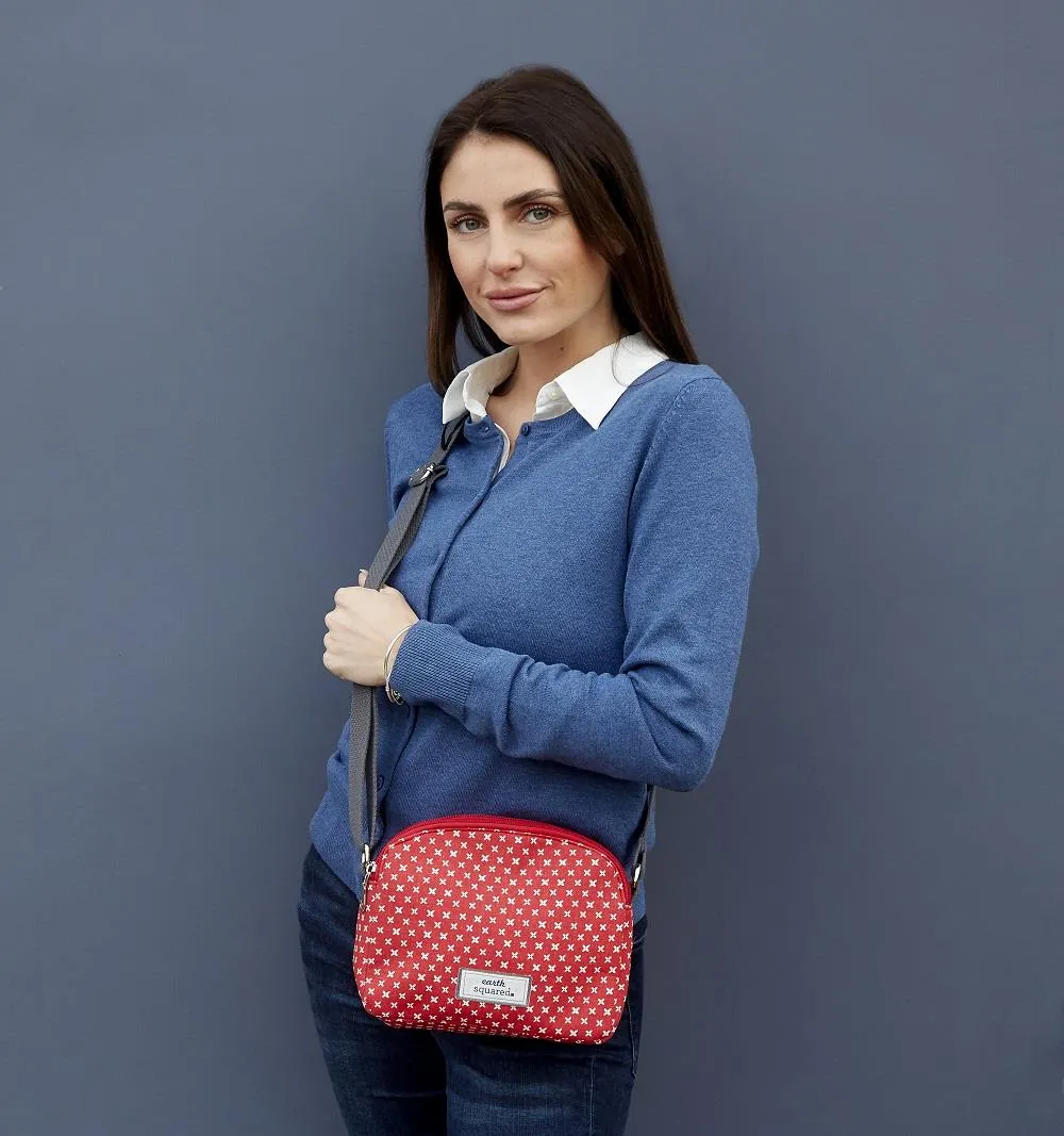 Earth Squared - Spring Linen Half Moon Bag - Red/White - 21x16x5cms