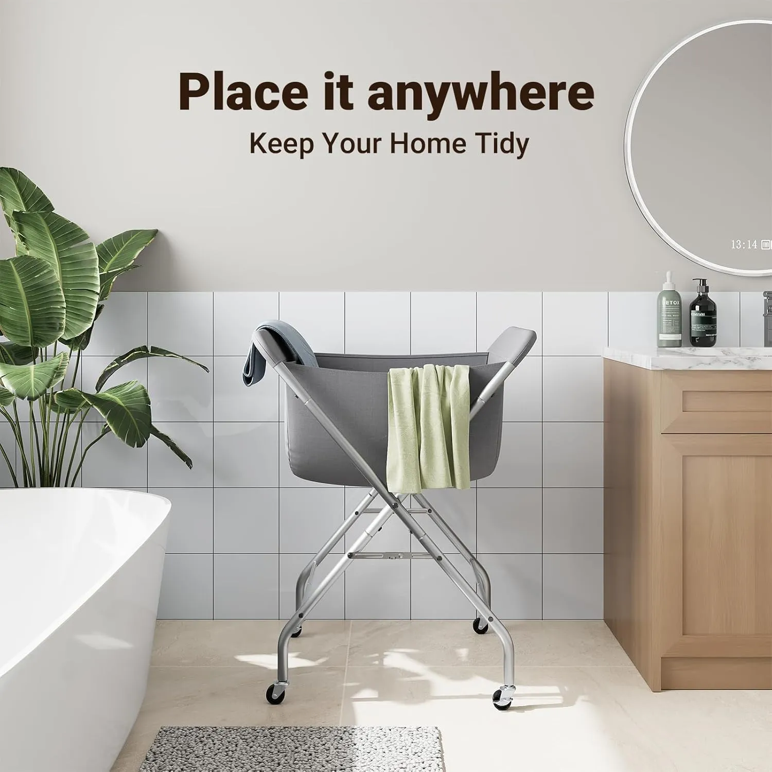 ELYKEN Laundry Cart with Wheels, 33H Easy Rolling Laundry Hamper with Removable Liner Bag, Sturdy Metal Frame Clothes Basket with 4 Casters and 2 Brakes