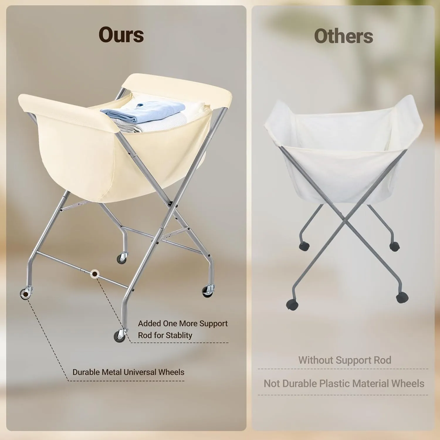 ELYKEN Laundry Cart with Wheels, 33H Easy Rolling Laundry Hamper with Removable Liner Bag, Sturdy Metal Frame Clothes Basket with 4 Casters and 2 Brakes