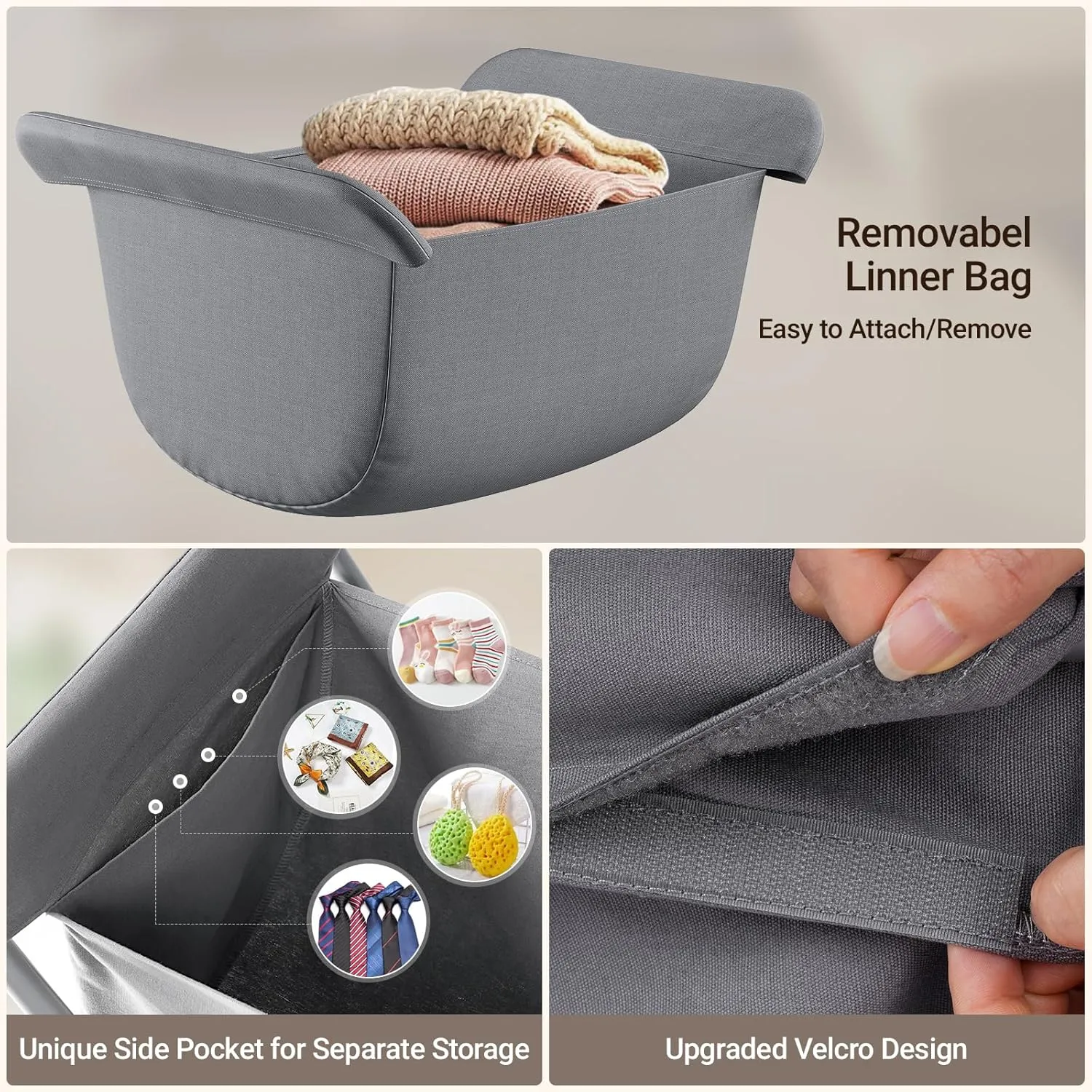 ELYKEN Laundry Cart with Wheels, 33H Easy Rolling Laundry Hamper with Removable Liner Bag, Sturdy Metal Frame Clothes Basket with 4 Casters and 2 Brakes