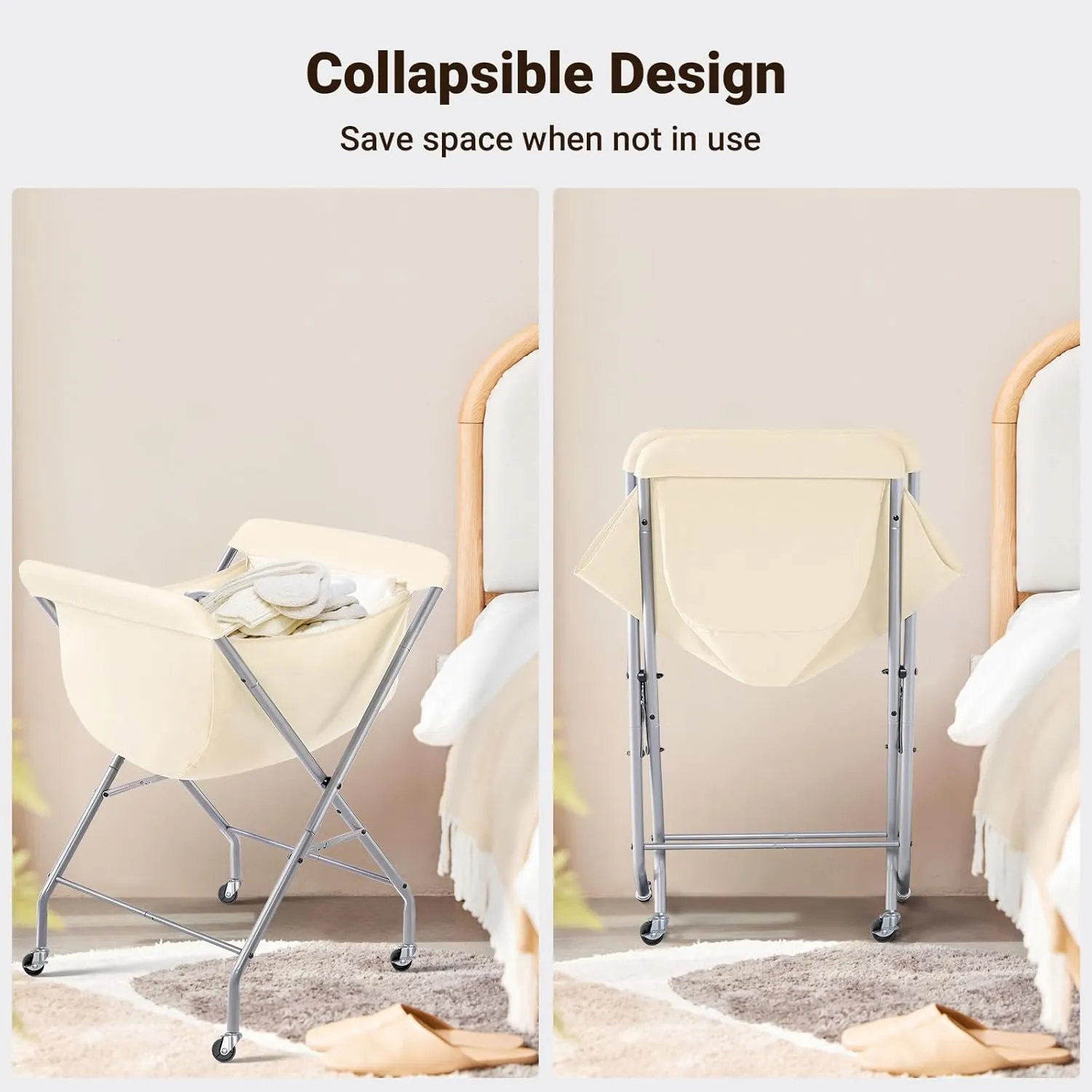 ELYKEN Laundry Cart with Wheels, 33H Easy Rolling Laundry Hamper with Removable Liner Bag, Sturdy Metal Frame Clothes Basket with 4 Casters and 2 Brakes