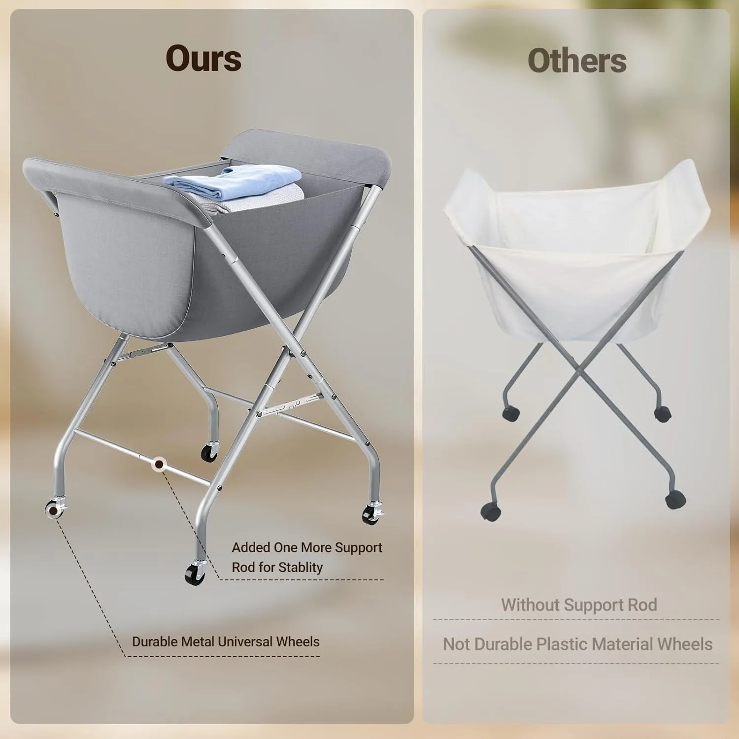 ELYKEN Laundry Cart with Wheels, 33H Easy Rolling Laundry Hamper with Removable Liner Bag, Sturdy Metal Frame Clothes Basket with 4 Casters and 2 Brakes