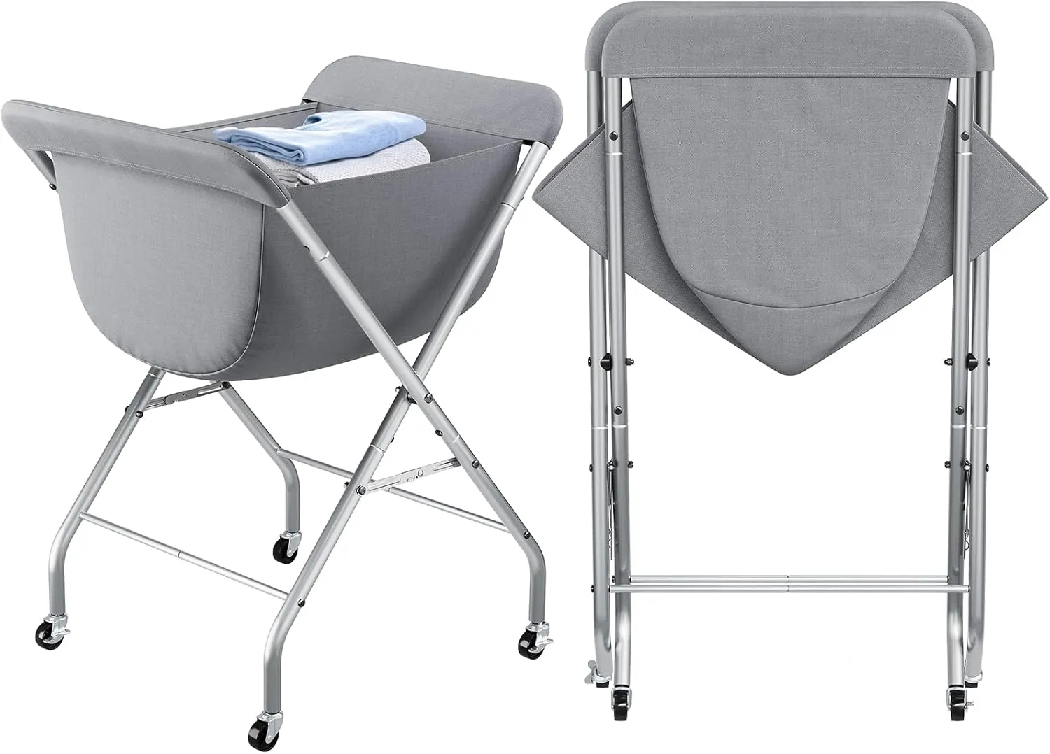 ELYKEN Laundry Cart with Wheels, 33H Easy Rolling Laundry Hamper with Removable Liner Bag, Sturdy Metal Frame Clothes Basket with 4 Casters and 2 Brakes