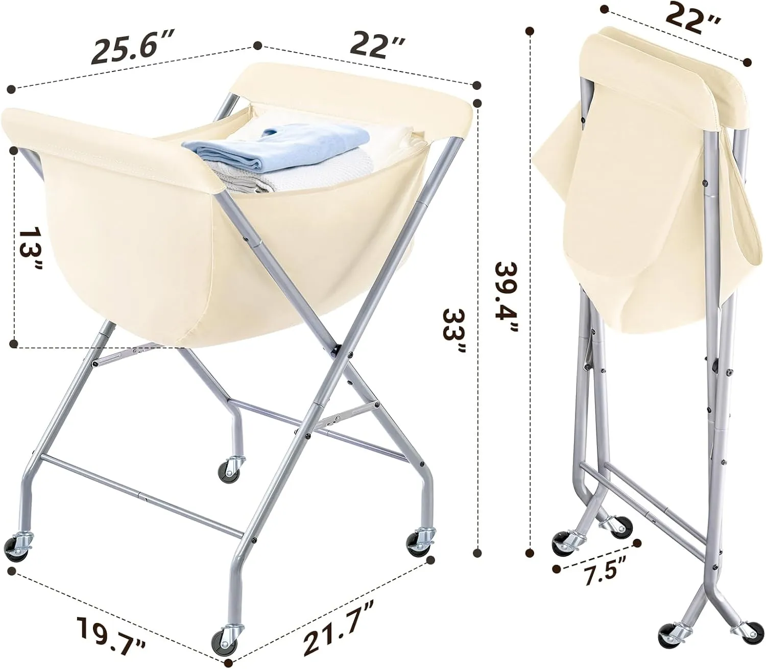 ELYKEN Laundry Cart with Wheels, 33H Easy Rolling Laundry Hamper with Removable Liner Bag, Sturdy Metal Frame Clothes Basket with 4 Casters and 2 Brakes