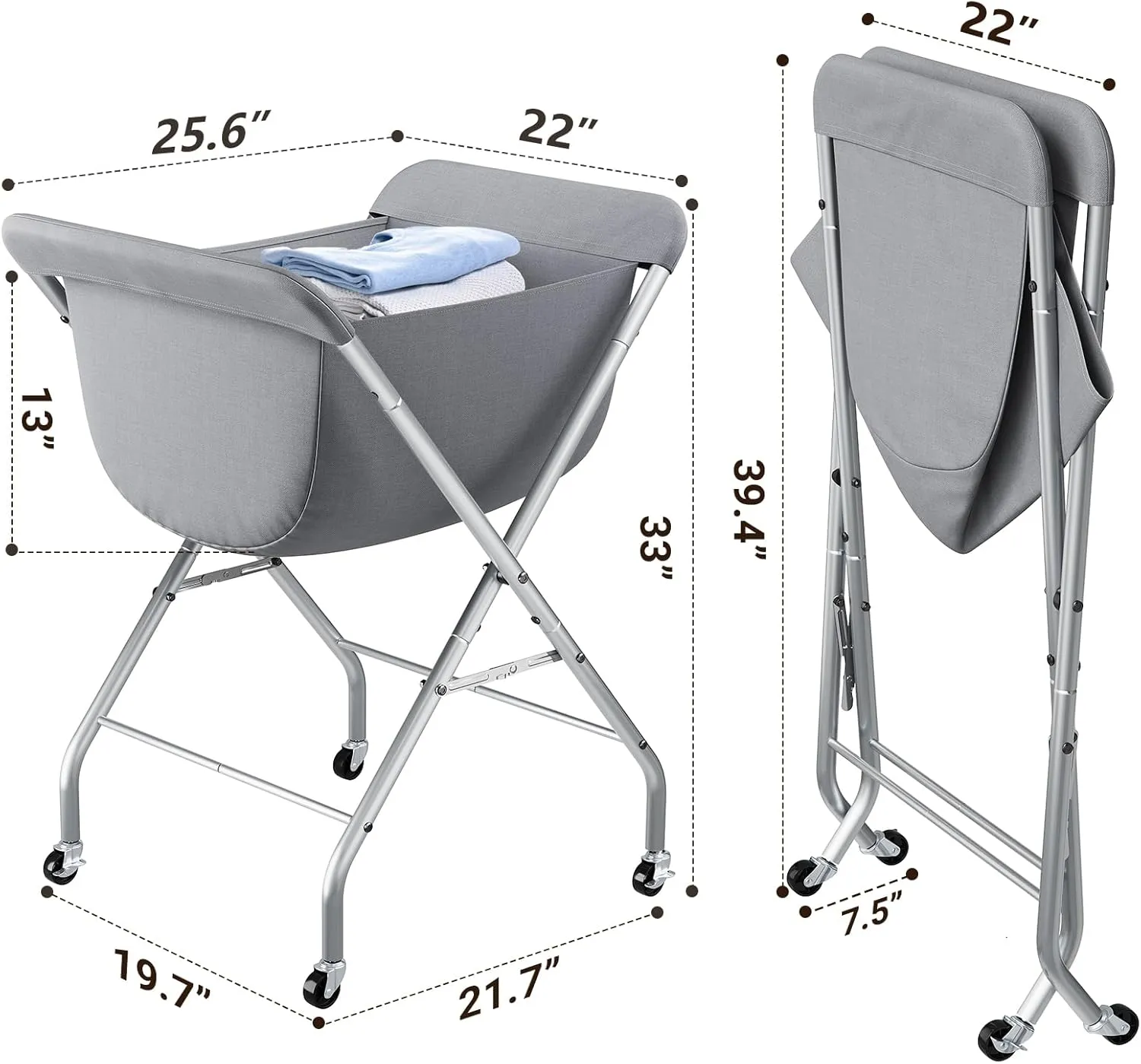 ELYKEN Laundry Cart with Wheels, 33H Easy Rolling Laundry Hamper with Removable Liner Bag, Sturdy Metal Frame Clothes Basket with 4 Casters and 2 Brakes